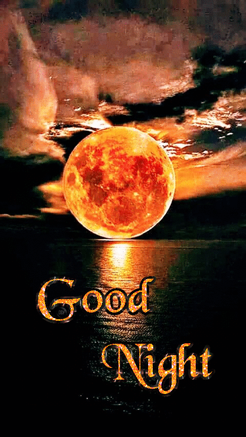A fiery red moon stands on the endless sea level